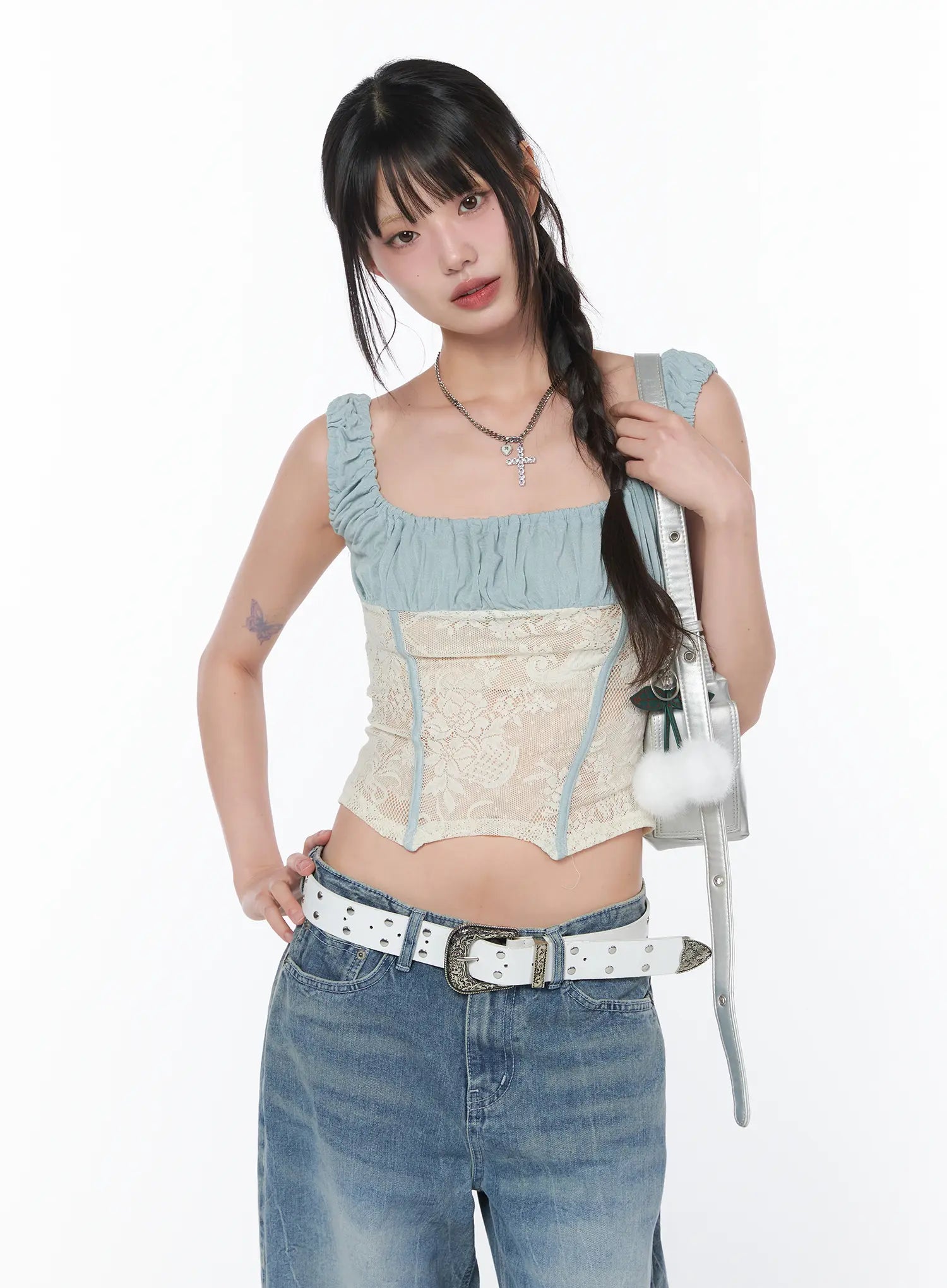 two-tone-lace-sleeveless-top-ca529 / Mint