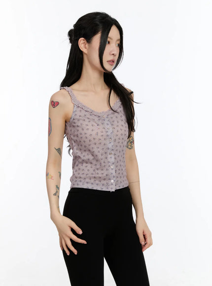 floral-ruffle-trim-tank-ca507 / Pink