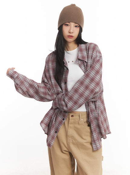oversize-checkered-collared-shirt-ca504 / Red