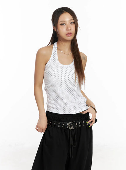 side-button-polka-dot-halter-top-cm525 / White