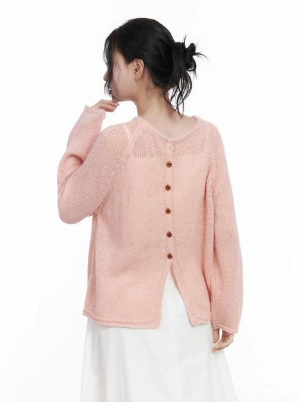 cross-button-knit-cardigan-ca509 / Pink