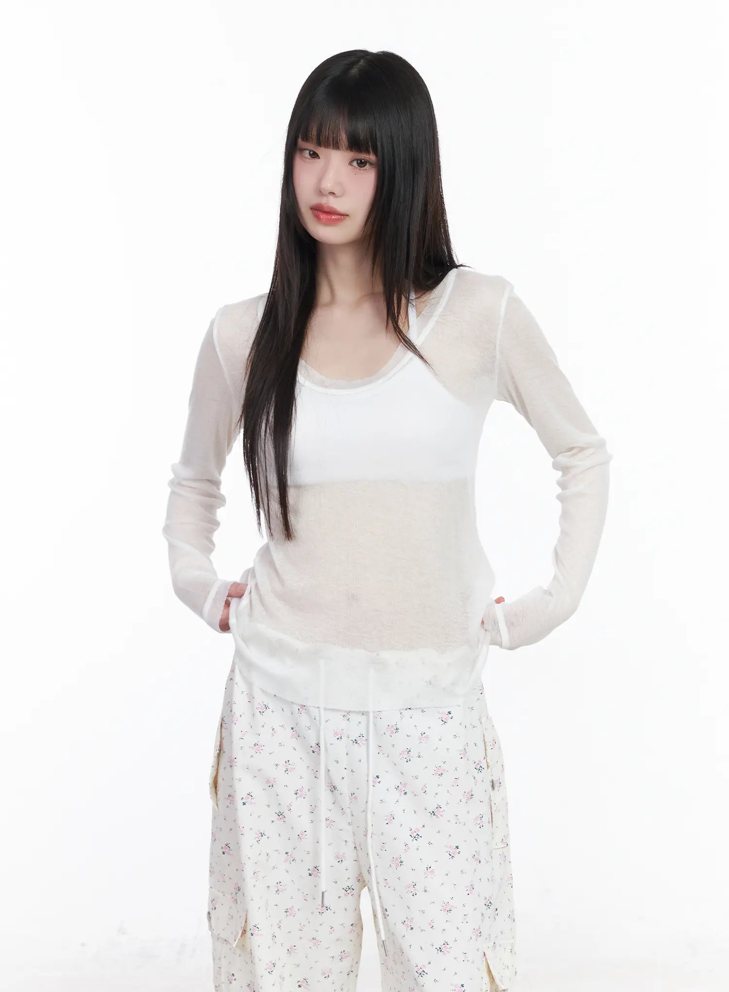 sheer-long-sleeve-top-cm526 / White