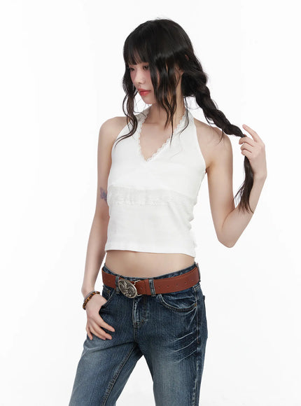lace-trim-halter-crop-top-cm526 / White