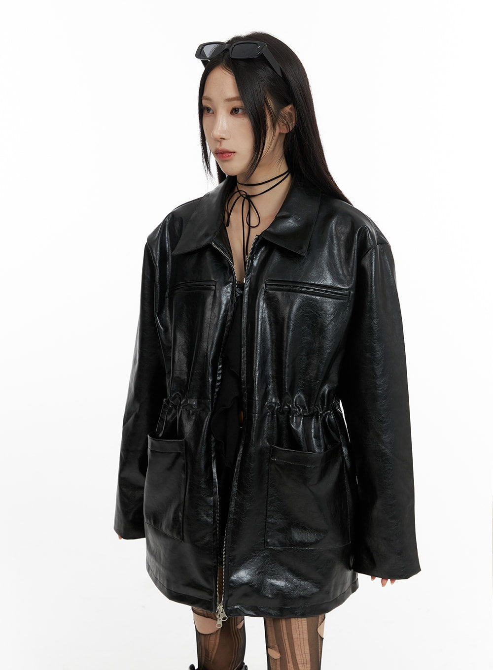 zip-up-faux-leather-midi-coat-cf429