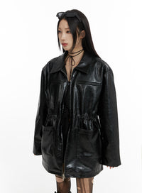 zip-up-faux-leather-midi-coat-cf429