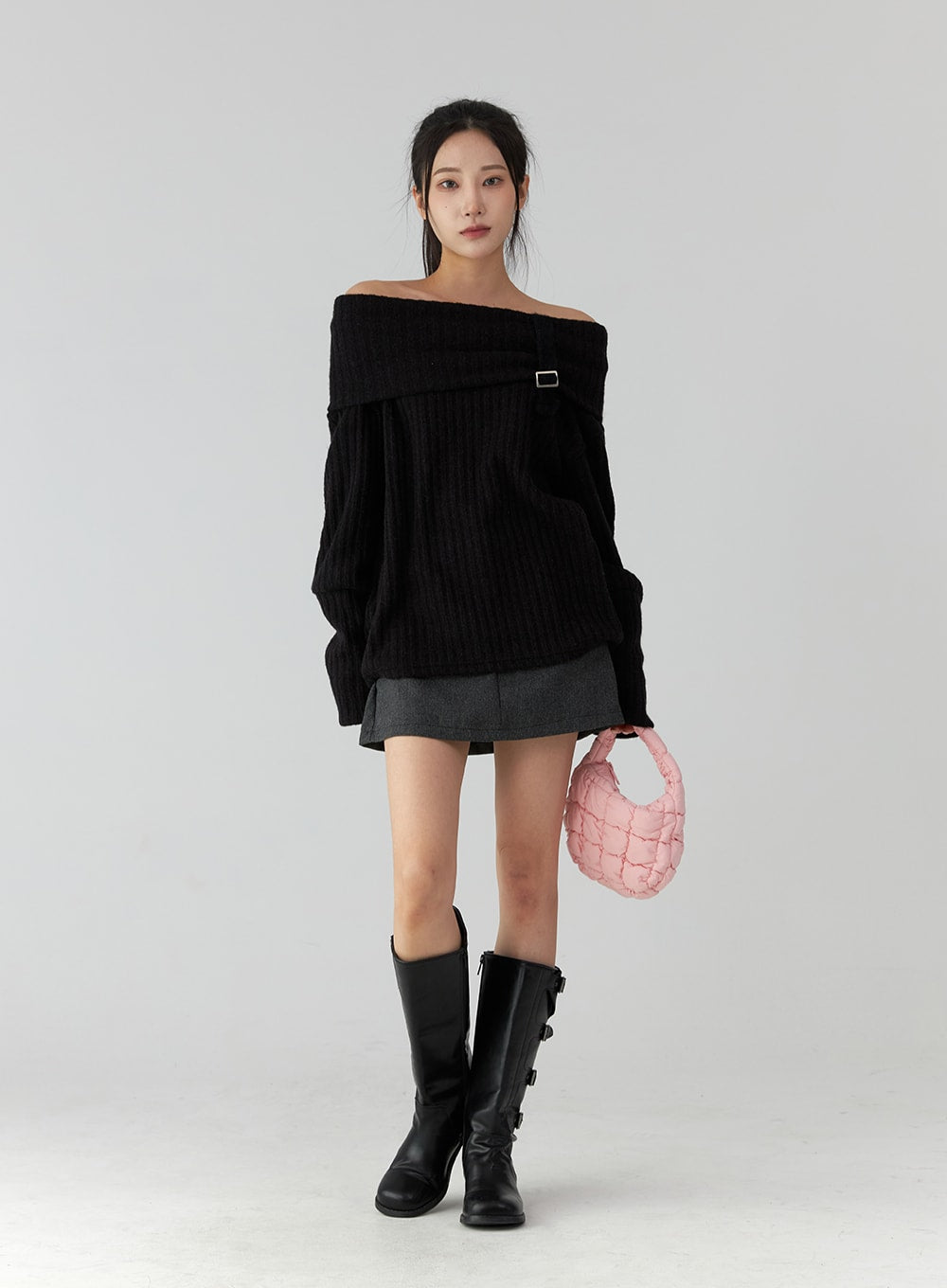 off-shoulder-buckle-knit-sweater-cd322