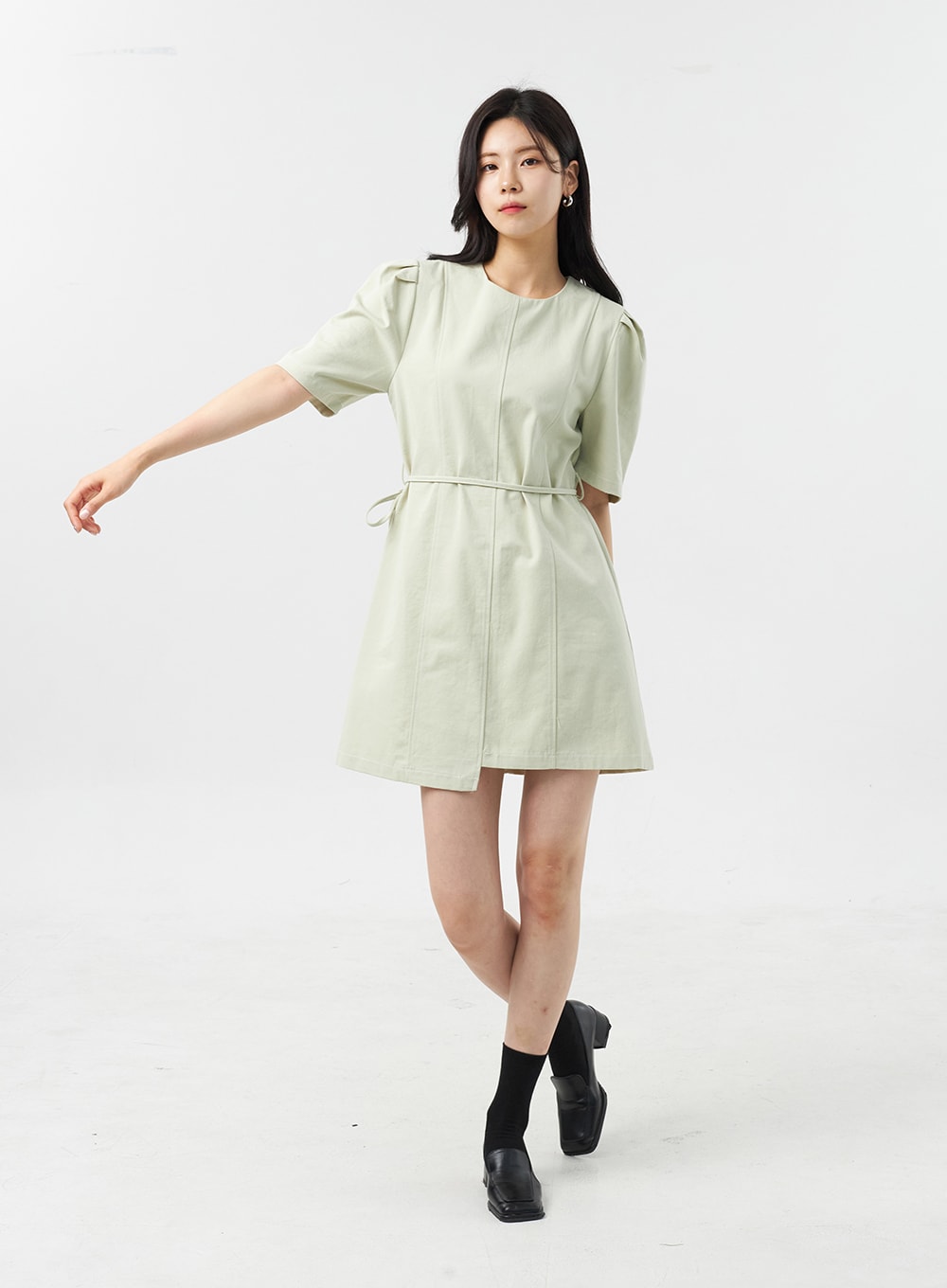 COS Waisted Short-sleeve Dress in Green