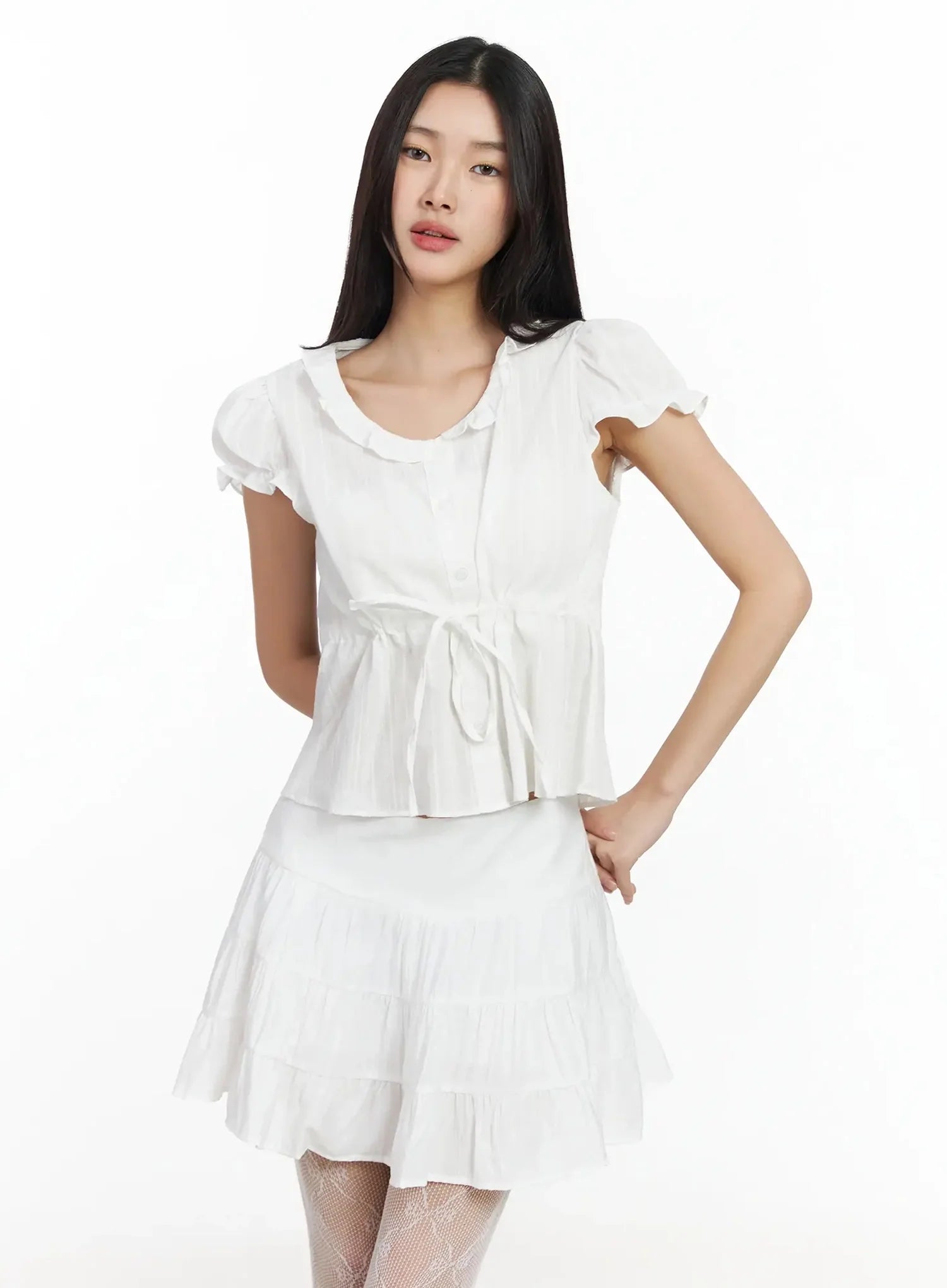 ruffled-ribbon-tie-short-sleeve-blouse-im530