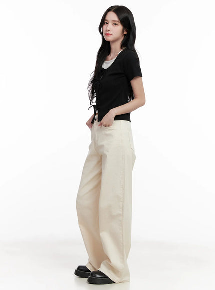 High-Waisted Wide-Leg Cotton Pants CL516