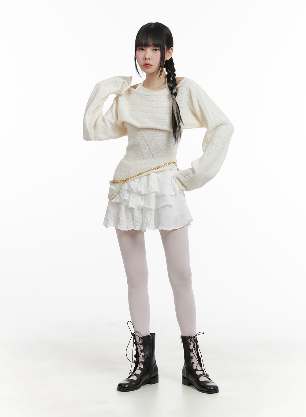 cotton-frill-banded-mini-skirt-om426