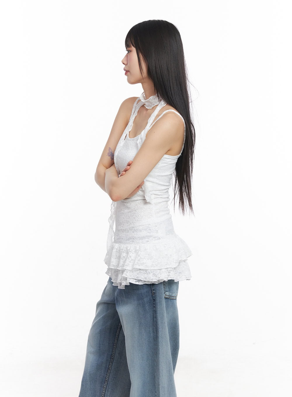 frilly-lace-mini-dress-with-scarf-set-cy512