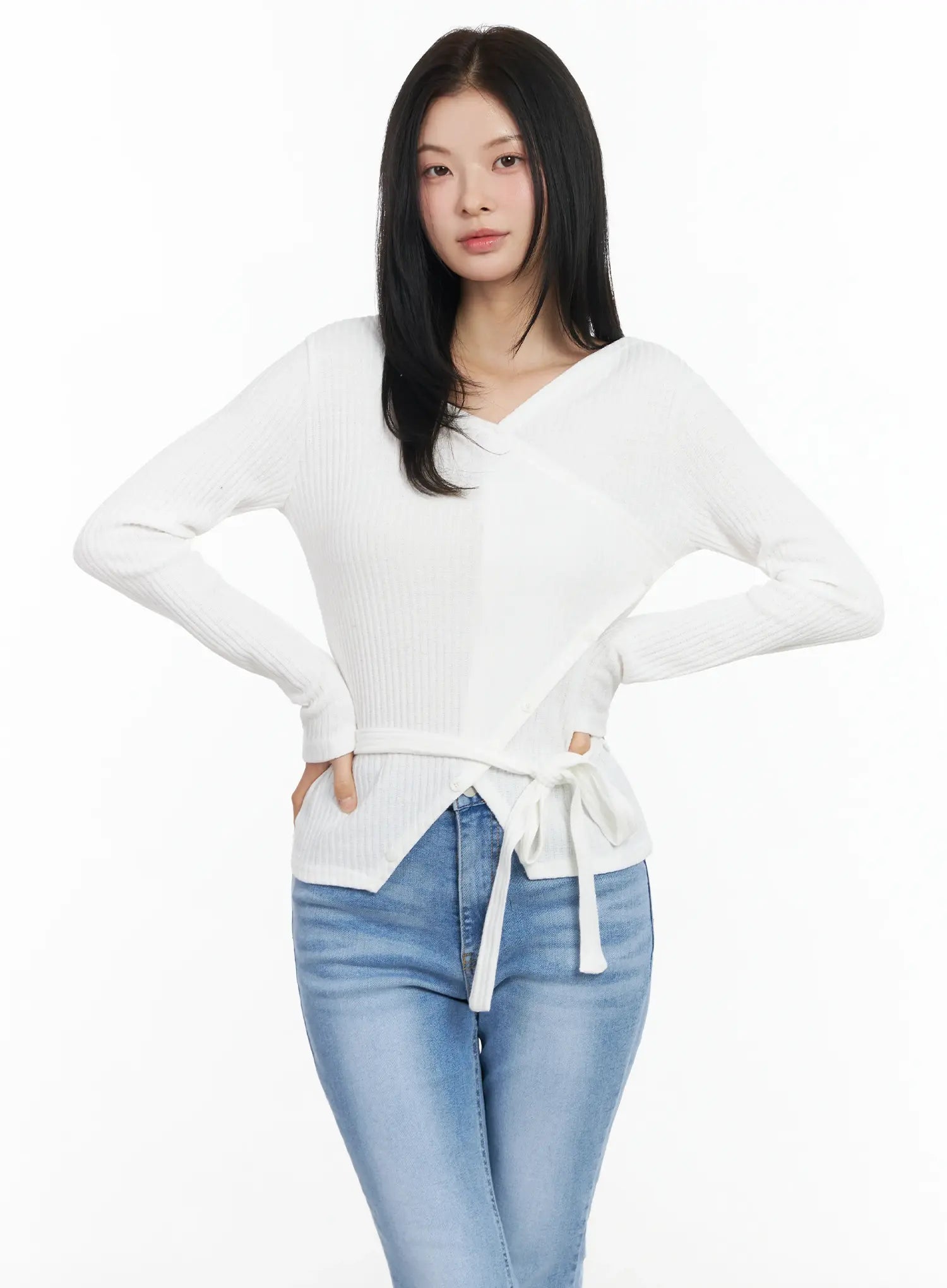 Chic V-Neck Ribbed Knit Top Set IM524