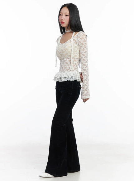 ruffle-lace-long-sleeve-top-scarf-set-cd529