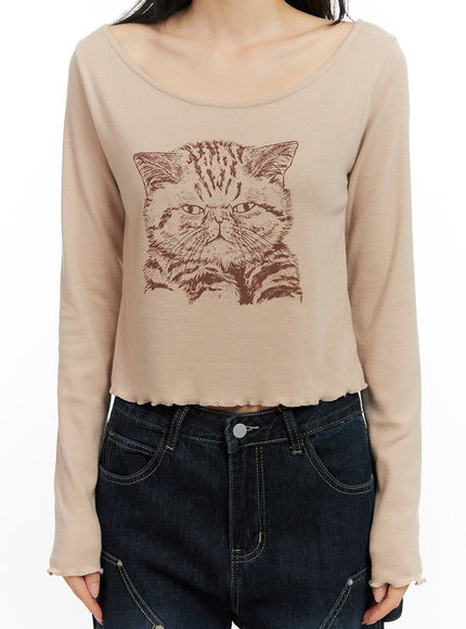 cat-graphic-print-cropped-shirt-cn416