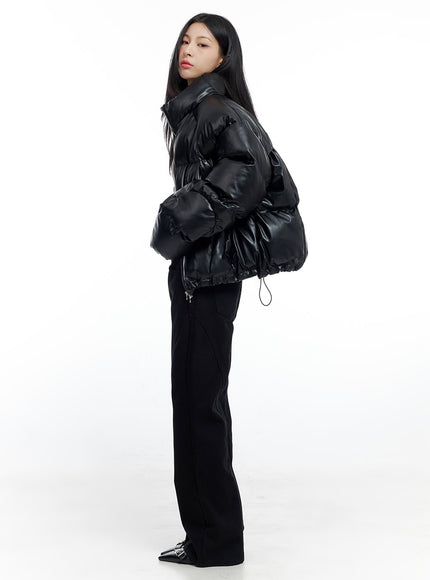 Faux Leather Puffer Jacket CO425 Korean Women's Fashion LEWKIN