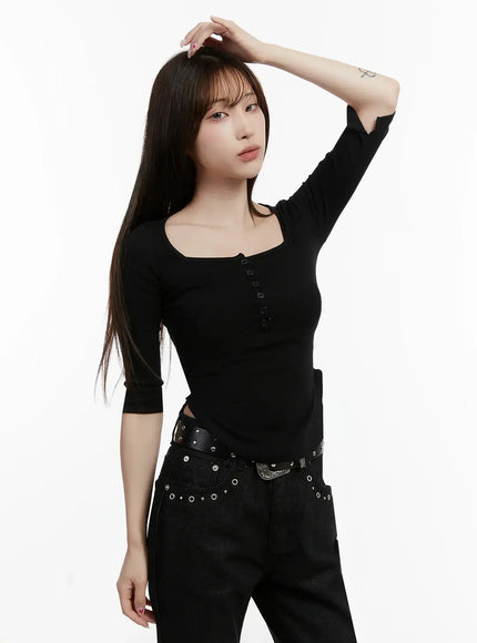 half-sleeve-square-neck-ribbed-top-ij516