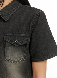 denim-collar-solid-pocket-blouse-iy422
