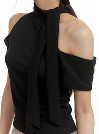 tie-neck-cut-out-shoulder-blouse-cy416