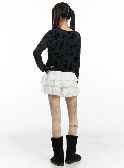 Floral Lace Ruffle Mini Skirt CD518