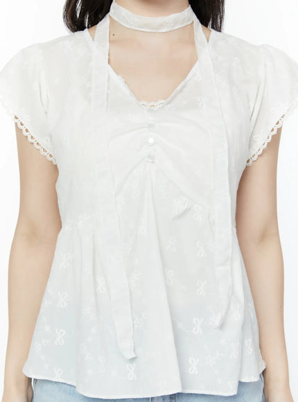 embroidered-ribbon-blouse-and-skinny-scarf-set-iy511
