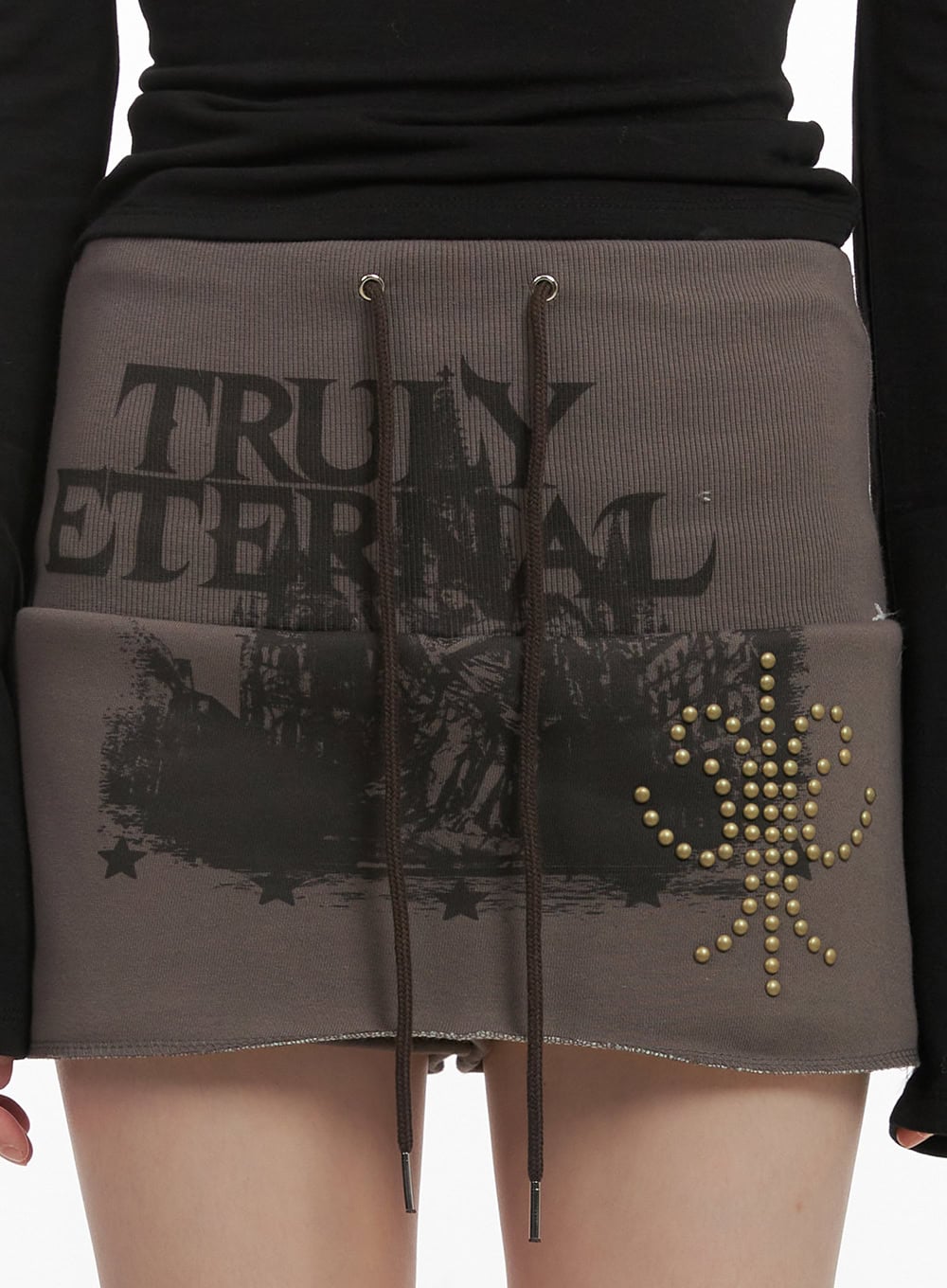 String Studded Graphic Mini Skirt CJ502