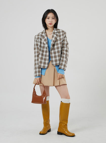 Check Pattern Crop Blazer OF310