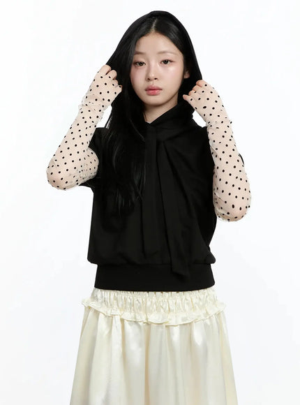 ribbon-detail-short-sleeve-hoodie-im519