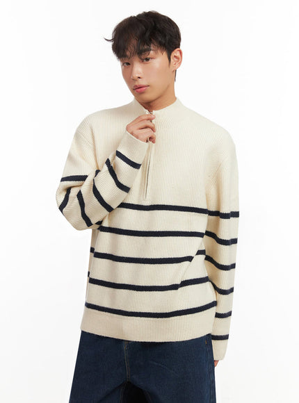 Men's Striped Half-Zip Knit Sweater ID431