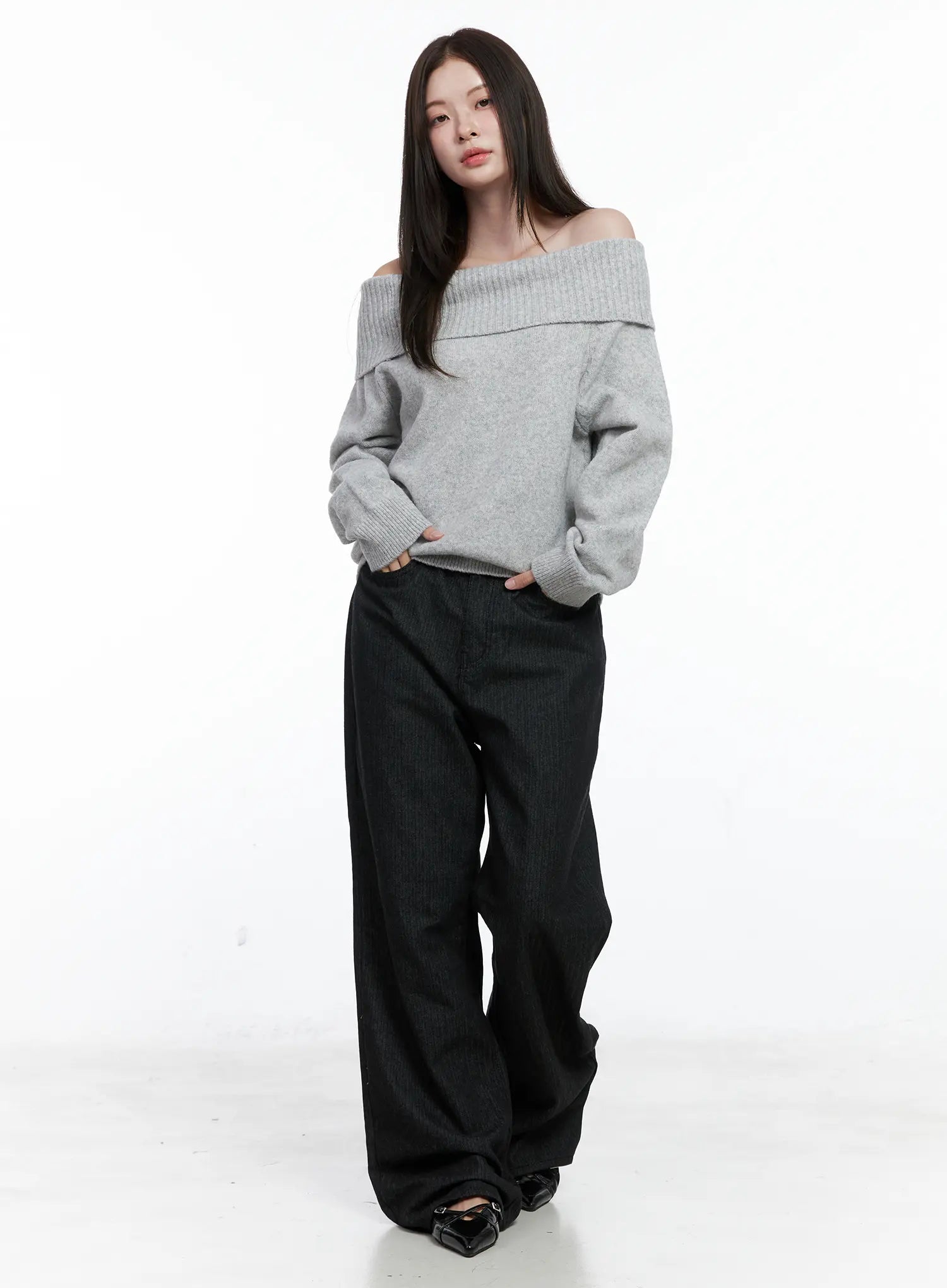 Off-Shoulder Knit Long Sleeve Top CO506