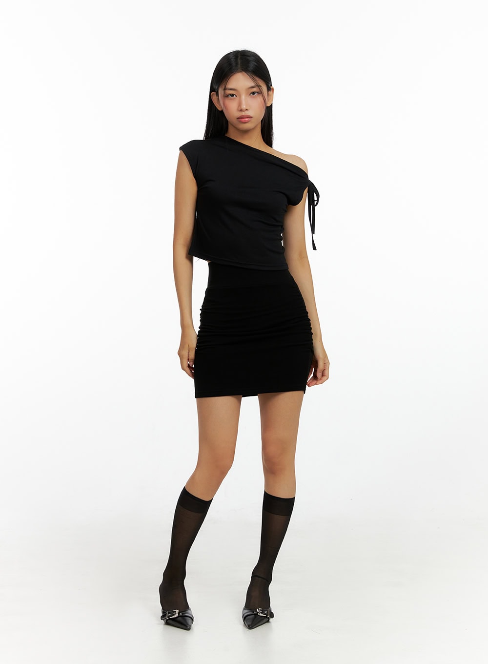 shirred-slim-basic-mini-skirt-il419