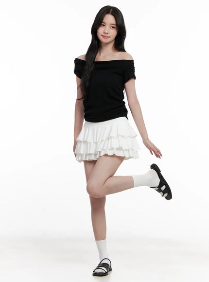 Off-Shoulder Ribbed Tee CL515