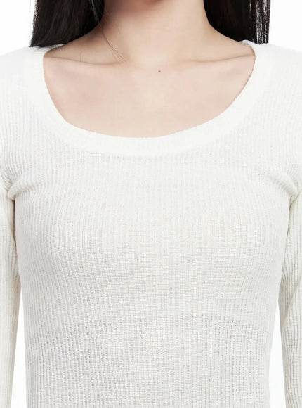 Simple Ribbed Round Neck Top IF502