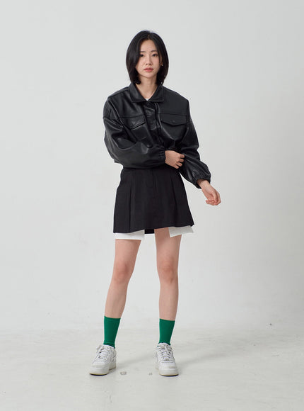 Faux Leather Cropped Jacket OF301