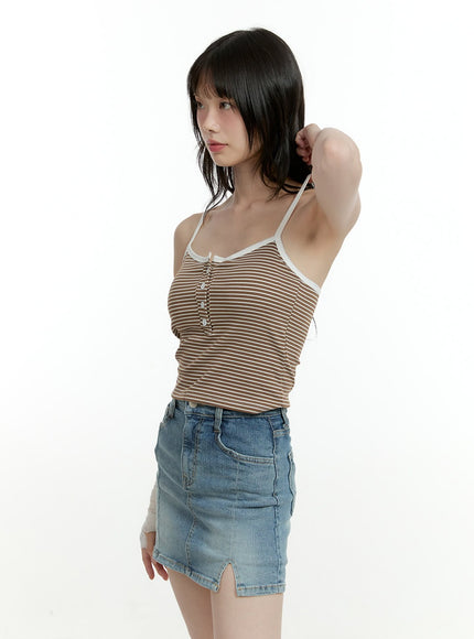 Striped Buttoned Crop Cami Top CF423