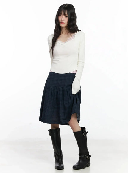 plaid-split-midi-skirt-f516