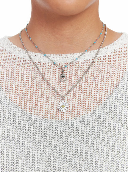 Men's Floral Double Layer Necklace IS510