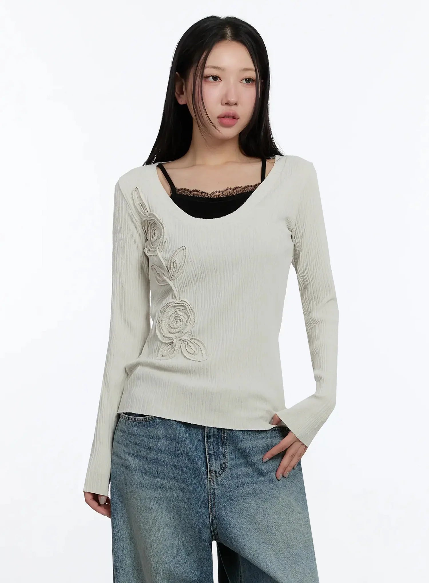 Two-Way Flower Ribbed Top IM509