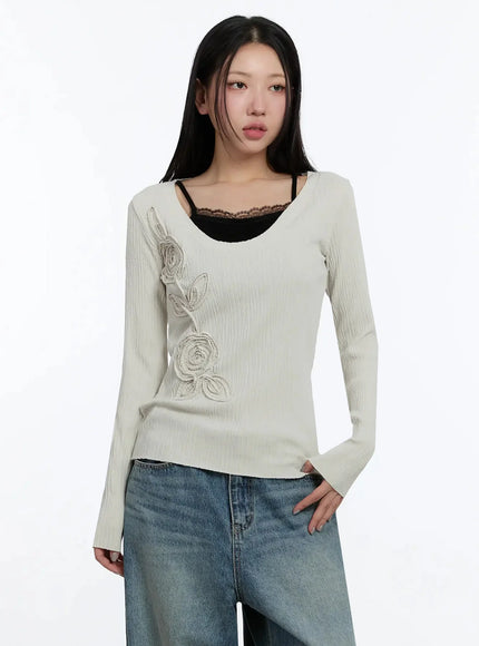 Two-Way Flower Ribbed Top IM509