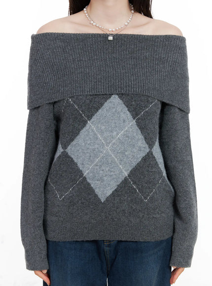 argyle-off-shoulder-knit-sweater-cn518
