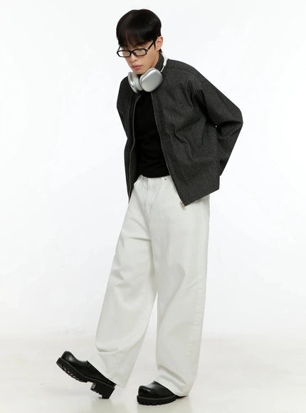 Men's Striped Denim Band-Collar Jacket IN525