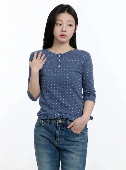 polka-dot-frill-hem-3-4-sleeve-top-im513