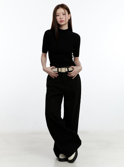 Solid Cotton Wide-Leg Trousers CM521