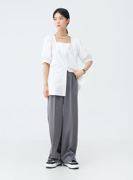 Square Neck Button-Down Slit Blouse OU19