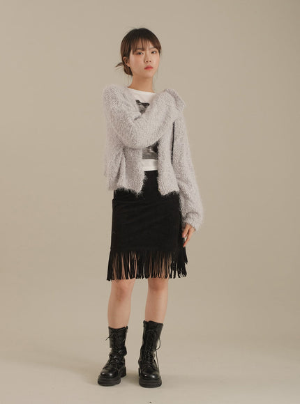 Tassel Hem Knee Length Skirt