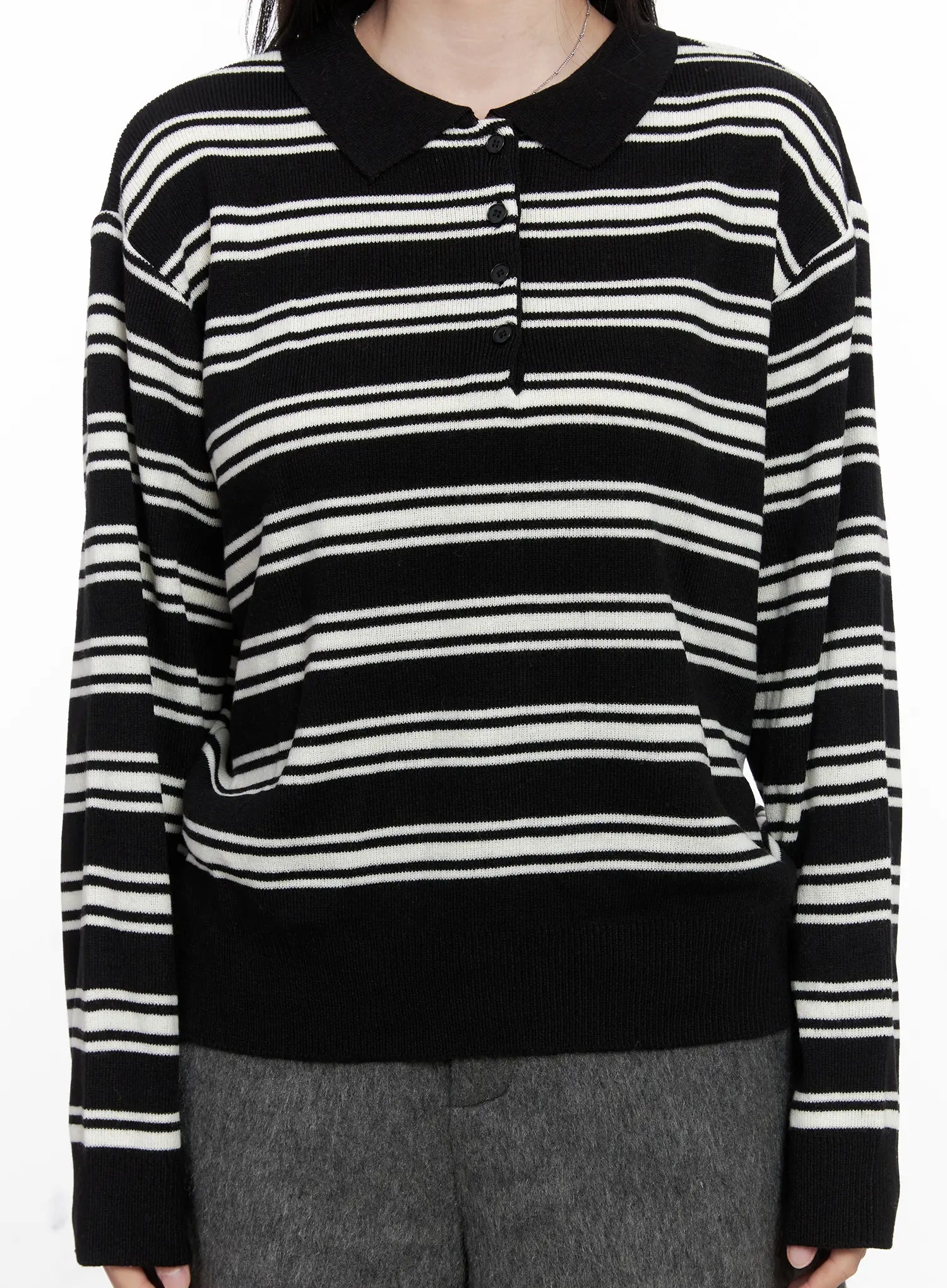 Striped Henley Neck Knit CN504