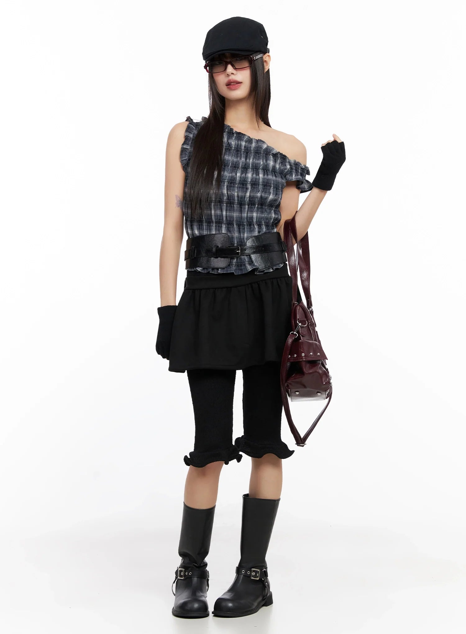 plaid-off-shoulder-blouse-in503