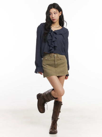 ruffle-v-neck-stripe-blouse-top-ca503