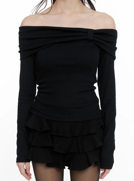 Ribbed Off-Shoulder Long Sleeve Top CG518