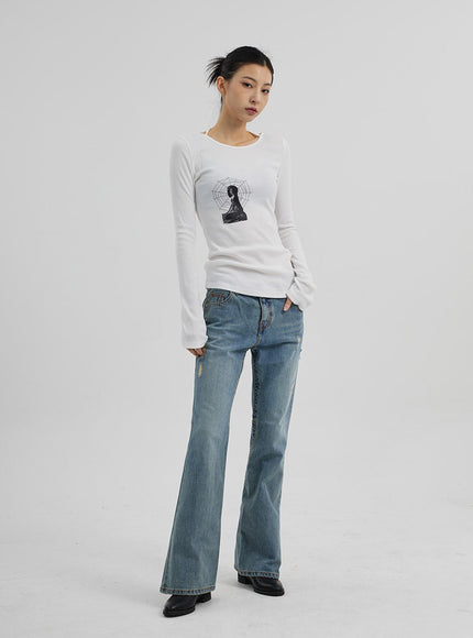 Graphic Ribbed Knit Top CF309