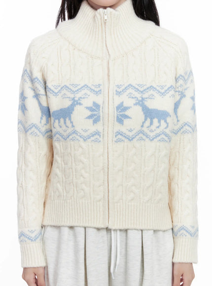 Cable Knit Funnel Neck Zip-Up Sweater CS523